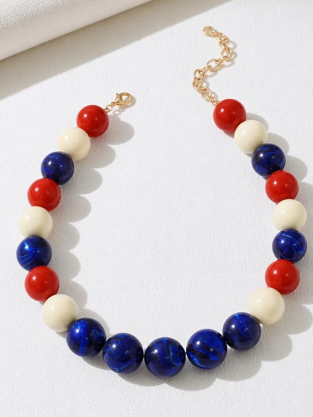 Anthropologie  Bead Necklace in Blue, Red & Cream